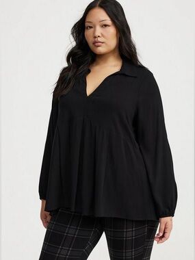 Torrid Black Collared V-Neck Blouse